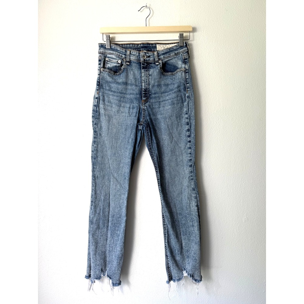 Rag & Bone NINA High Rise Ankle Flare Jeans 28 Birchtree Leaf Distressed Raw Hem